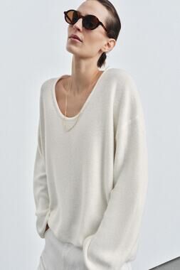 Zara White Round Neck Knit Jumper Oversized Sweater Size S
